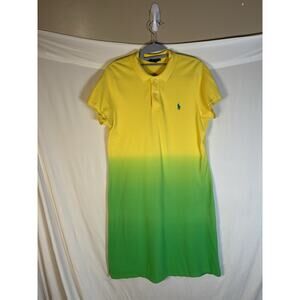 Ralph Lauren Womens XL Yellow Green Ombre Dip Dye Polo Shirt Dress Cotton Y2K